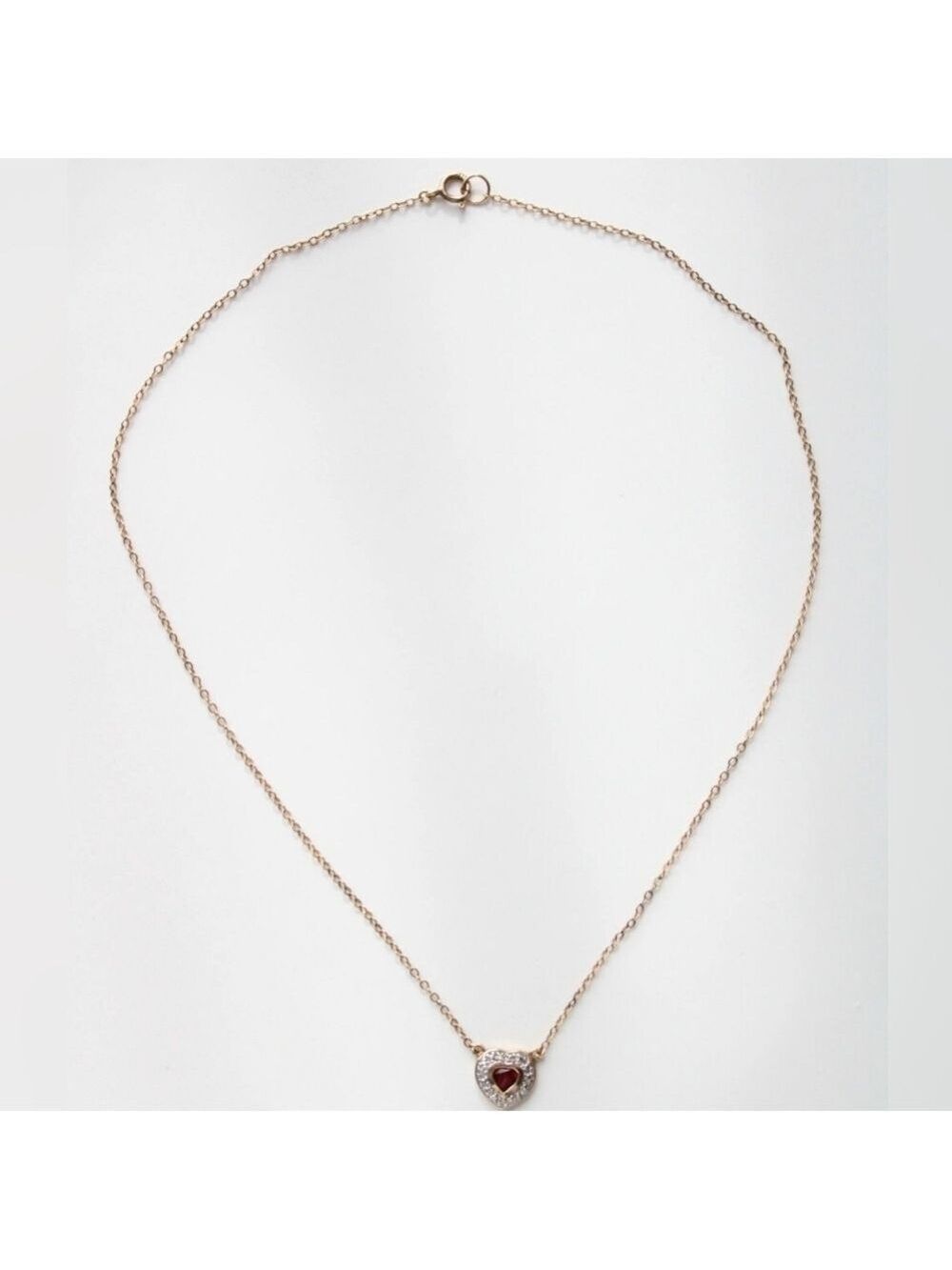 Red Ruby Heart Gold 925 Necklace 17"